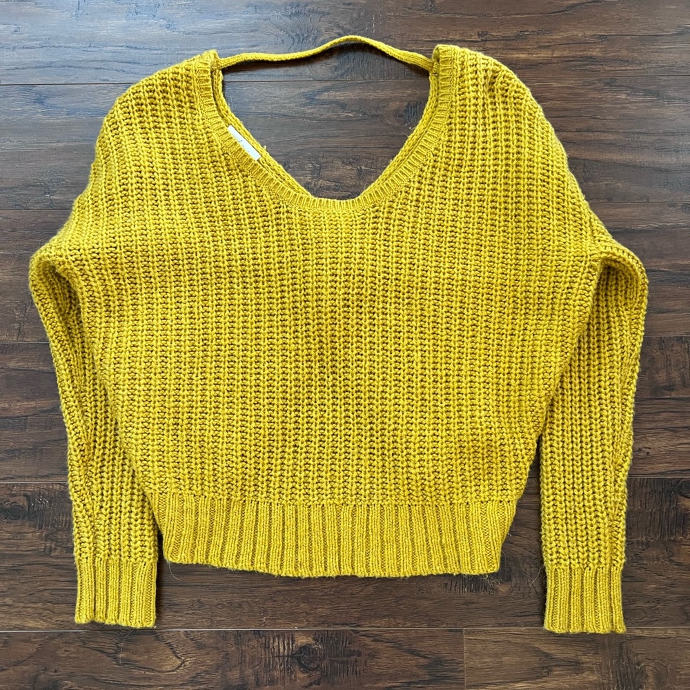 Yes Lola Mustard Yellow Back Knot Cropped Knit Sweater – Size XS (Runs Big) - Picture 2 of 5